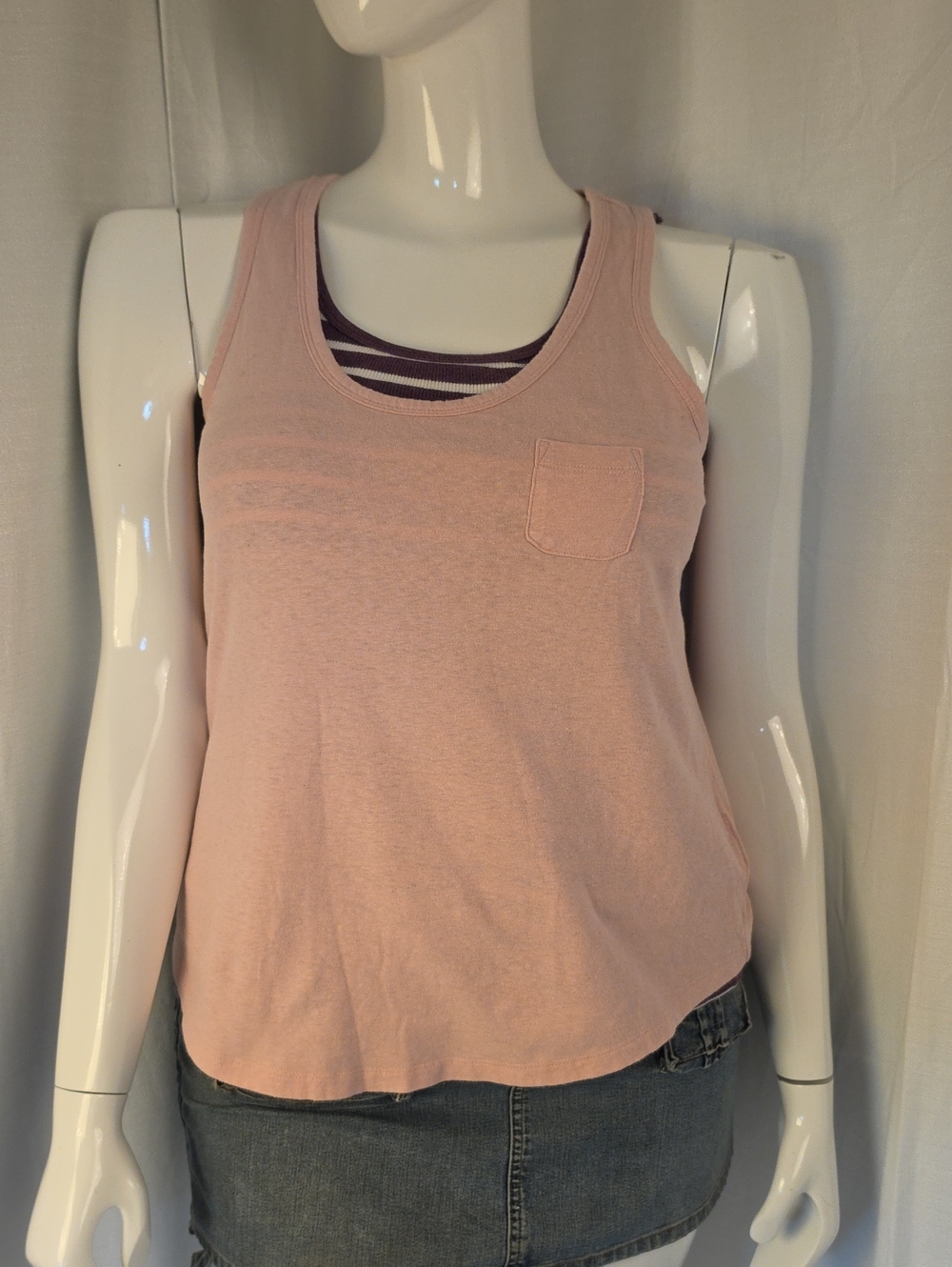 Layered Tank Tops One Light Pink Size Medium One Purple & White Striped Size XL